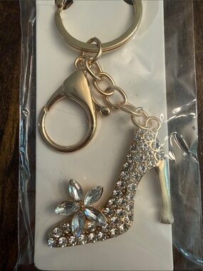 ItGirl Rhinestone Embellished Goldtone Chic High Heel Keychain Charm